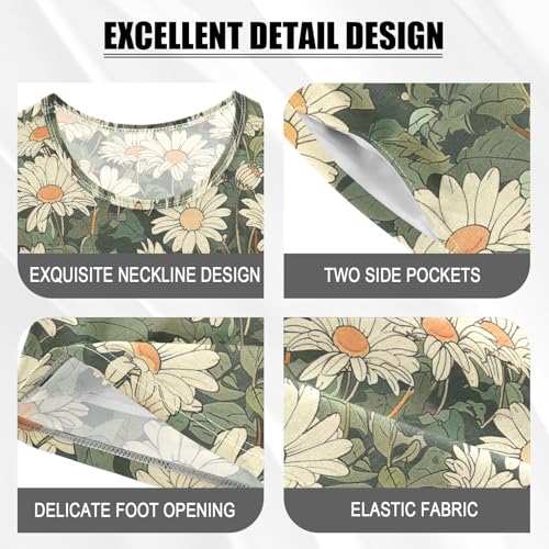 ALAZA Daisy Flowers Green Leaves Pajama Set Short Sleeve Sleepwear Soft Lounge Nightwear4