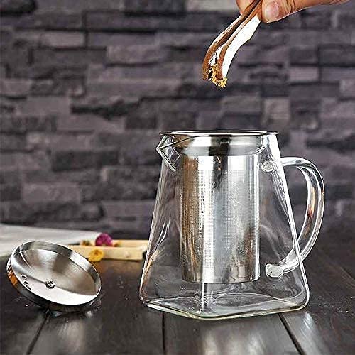 Image of Borosilicate Glass stovetop Kettle with Stainless Steel Infuser teapot to Infuse Tea Coffee Black Tea harbal kadha Tea Pot for Making Green Tea (Square Teapot 750 ML)