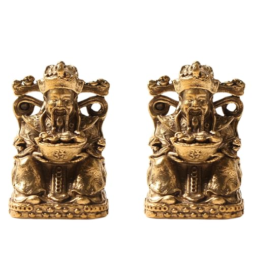 Acxico 2pcs Copper Mini Statue, God of Wealth Decorative Piece, Symbolizes Prosperity & Represents Wealth-Attracting Figure for Home & Office Display