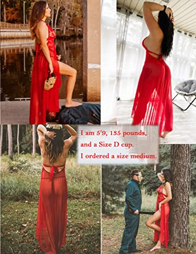 Image of SSoShHub Women Lingerie Deep V Neck Nightwear One Piece Sexy Nightgowns Mosaic Lace Mesh Dress