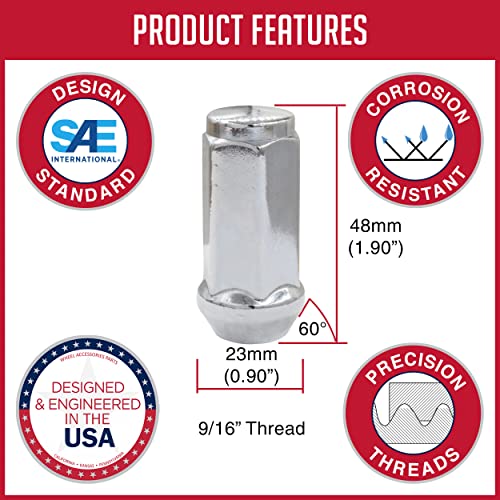 Image of Wheel Accessories Parts 32 Pcs 9 /16 inch-18 Thread Bulge Acorn 1.90 inch Long Lug Nuts Chrome 3 /4 inch 19mm Hex Fits Chevrolet GMC C20 K20 K30 K35 C2500 C3500 Ford F250 F350 Ram 2500 3500