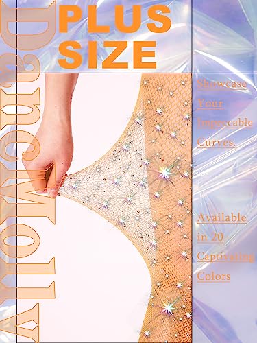 Image of DancMolly 10X Strong Ultra Sparkly Rhinestone Fishnet Stockings, Plus Size Sparkle Tights for Women Sexy Party Concert Outfit