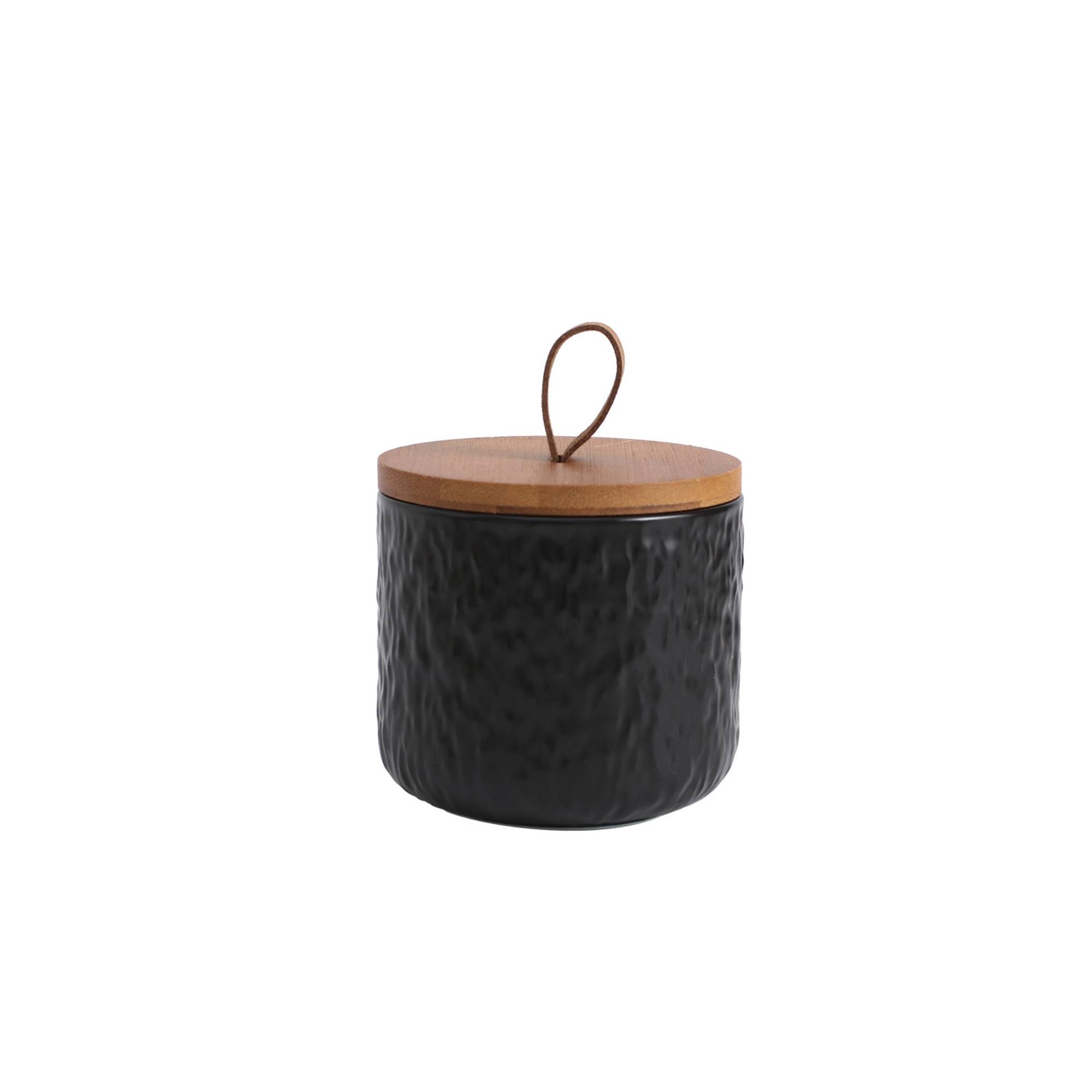 YYW Ceramic Food Storage Jar, Storage Jars with Airtight Sealed Wooden Lids, Tea Coffee Sugar Canisters, Kitchen Jars for Candy Cookies Bath Salt (Black, 260ml/9 oz)