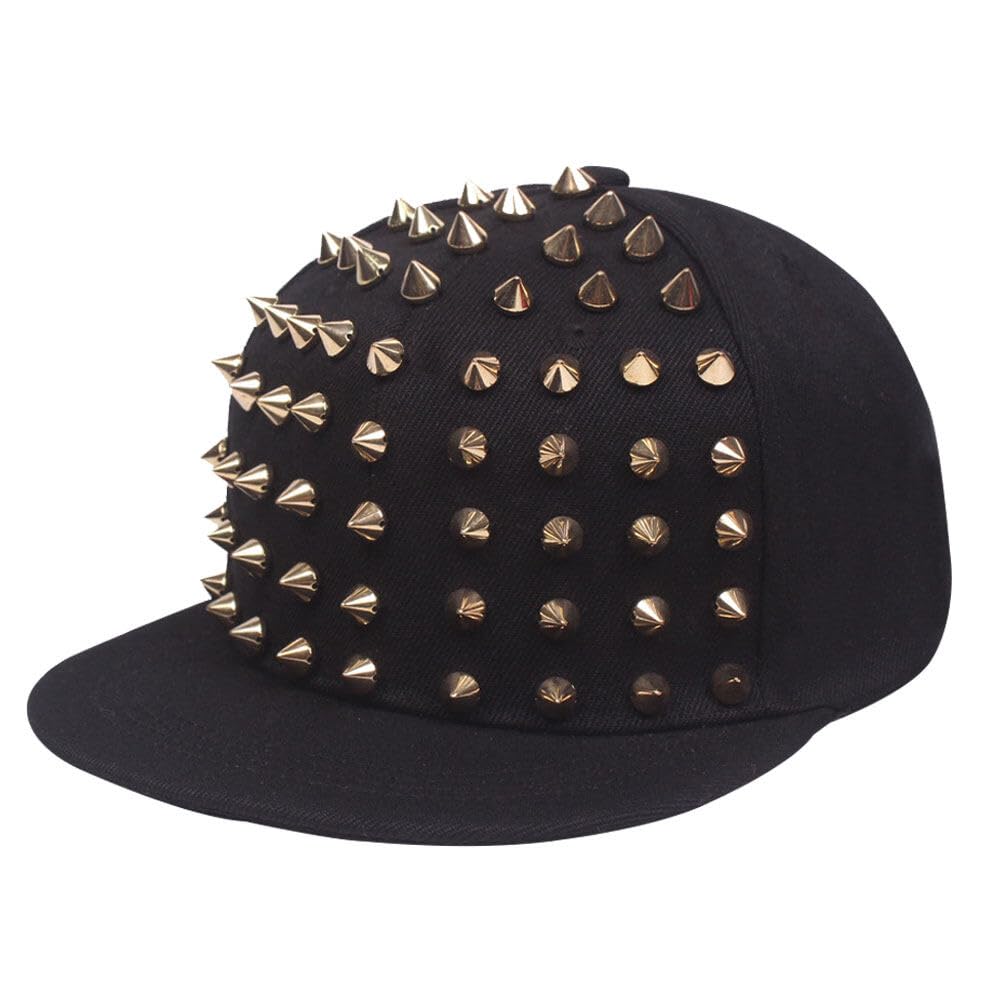Lpitoy Unisex Gold Studded Punk Hat Rivet Spiky Hat Baseball Cap For Hip-Hop Dance For Men Women