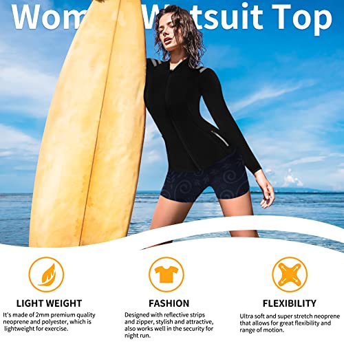 Ctrilady Wetsuit Top, Women’s Wetsuit Long Sleeve Jacket Neoprene 2Mm Wetsuits With 2 Zipper Pockets For Swimming, Diving, Surfing And Boating (Black, L) #TOP2