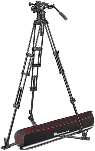 Manfrotto Nitrotech 612 Cabezal fluido para grabación de video con trípode de doble pierna de aluminio para sistemas de cámaras DSLR, sin espejo,