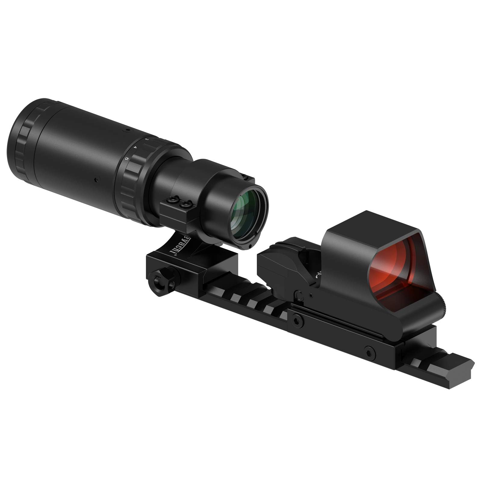 Feyachi RS-30 Mira de Punto Rojo con Lupa 1,5X - 5X Combo, Airsoft Punto Rojo Sólo para Actividades Deportivas