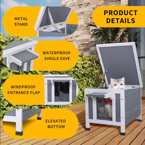 GEGURI Outdoor Cat House, Weatherproof Shelter for Ferrel Cats, Dogs, Rabbits Hutch with Elevated Floor, Asphalt Roof - Image 6