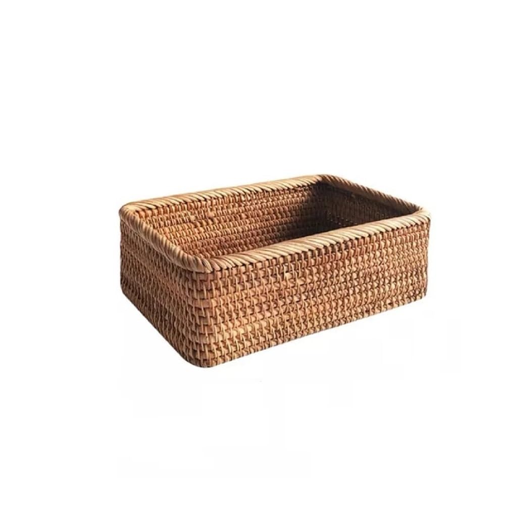 Basket Storage Box Kitchen 1-Pack,Household Supplies,Hand-woven Rattan Wicker,Cosmetic Rectangular