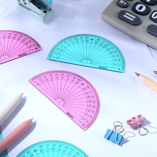 EBOOT 50 Pcs Math Protractors Plastic Protractor 180 Degrees, 4 Inches (Pink,Blue) - Thumbnail 5