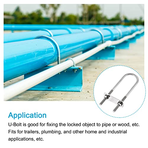 Image of METALLIXITY U Bolts 4 Sets (M6x32x120mm), Round U Bolt 304 Stainless Steel with Accessories - for Construction, Pipe