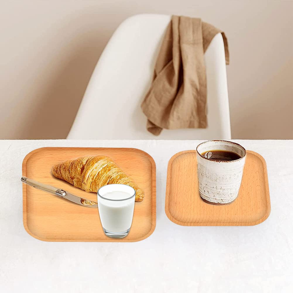 Plateaux De Service En Bois Volumoon - Lot De 2 - 20x20x1.5cm - Pour Café, Petit Déjeuner