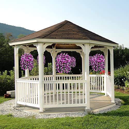 Ammyoo Artificial Flowers In Hanging Basket For Outdoors Indoors Decor, Artificial Mums Bush Flowers Plants With Baskets For Home Porch Garden Yard Patio Decoration (Purple Pink) #TOP2