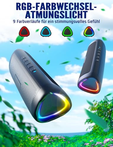 Bluetooth Lautsprecher 30W Tragbarer Musikbox Bluetooth 5.3 mit TWS Stereo RGB Lichter 24 Stunden Laufzeit 30 Meter Reichweite Freisprechfunktion IPX5 Wasserdicht – Bild 3