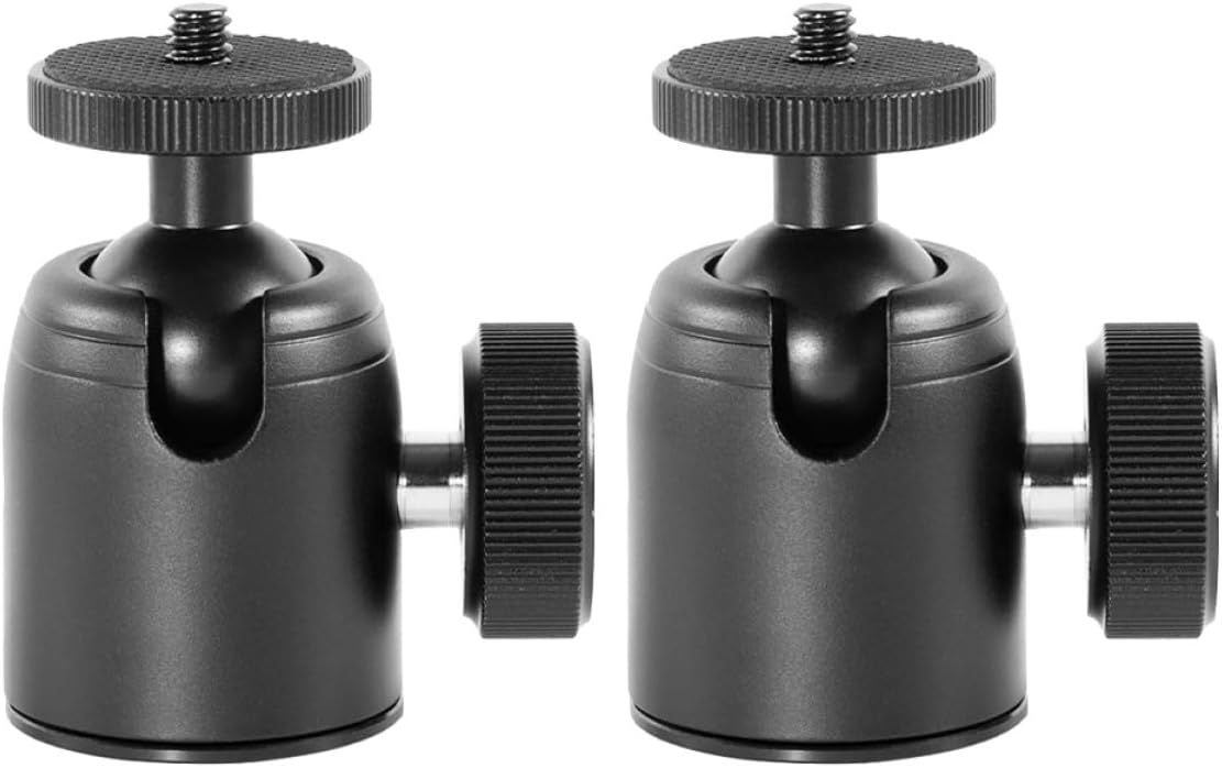 Kisangel Metal Camera Ball Head 1/4 3/8 Screw Tripod Adapter Mount 360° Rotating Ball Head Stand for Outdoor Sports and Travel Recording, 2pcs Black