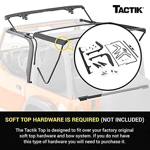 Image of TACTIK Fabric Only Replacement Soft Top - Fits Jeep Wrangler TJ 1997-2006 - Custom-Fit Fabric Roof with Removable Side and Back Window Jeep TJ Soft Top Jeep TJ Top Cover (With Door Skins, Black Denim)