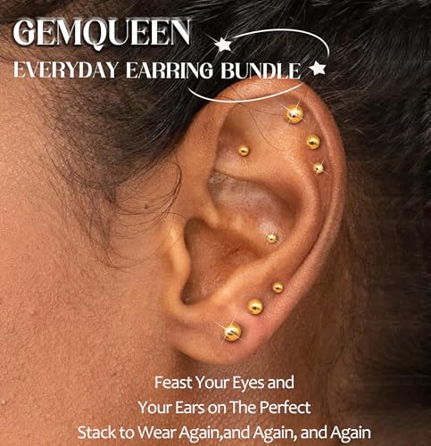 Flat Back Earrings Studs : 14K Gold Filled Titanium Surgical Steel Stud Earring Hypoallergenic for Women Men 18G Cartilage Helix Tragus Conch Piercing Jewelry Dainty Ball Earrings Set4