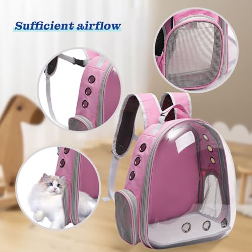 Vivicreate Large Cat Backpack Carrier for Travel and Hiking Transparent Pet Bubble Backpack for Cats up to 20lbs with Ventilation and Padded Straps Mochila para Gatos transportadora mascotas (Pink) - Image 5