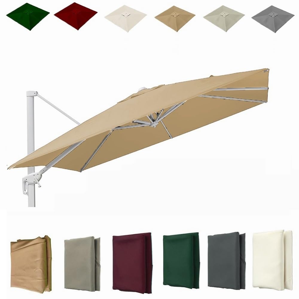 Duży prostokątny parasol tarasowy, zapasowy baldachim 400 x 300 cm - tkanina chroniąca przed promieniowaniem UV, 8 żeber, pasuje do osłony przeciwsłonecznej na zewnątrz, kolor khaki, do ogrodu / patio