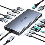 USB C Docking Station Dual Monitor for Dell XPS/HP/Lenovo/Surface, 15 in 1 USB C Hub 3 Monitor Adapter, Dock with 8K DisplayPort, 2 HDMI 4K@60Hz, 6 USB A/C, 100W PD, Ethernet, SD/MicroSD