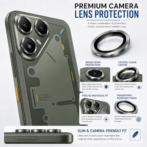 Image of ArmourPro Camera Lens Protector for Tecno Pova 8 Tough HD Individual Aluminum Alloy Rings 9H Camera Cover, Scratch-Resistant,Camera Lens Protection| Black, 1 Pack