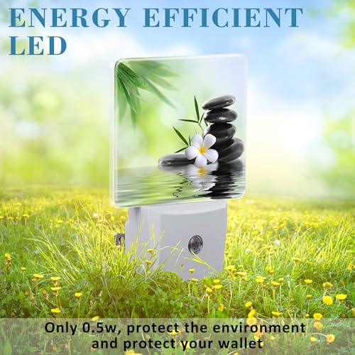 Image of Plug in Night Lights Spa Concept Zen Stones Nightlight Plug Into Wall Dusk to Dawn Sensor LED Night Light for Kid Girls Boys Women Men Room Decor, Hallway, Kitchen, Bathroom, Nursery, Stairs