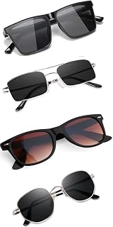 Sheomy Unisex combo offer pack of 4 shades Unisex Fashion Sunglasses Set, 4 Pairs, Metal Frame, Black and Silver - MC-647 Price In India