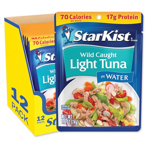 StarKist Light Tuna in Water Pouch (2.6 oz - 12 Pack) Ready to Eat, Wild Caught, High Protein Shelf Stable Seafood, Gluten Free, Soy Free, No Draining for Salads and Sandwiches