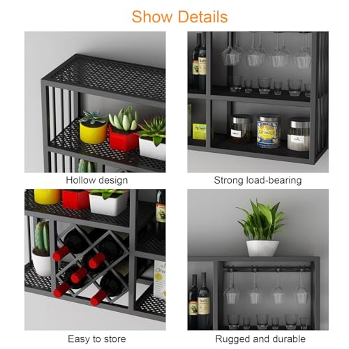 Soporte para botellas de vino industrial de hierro negro miniatura 7