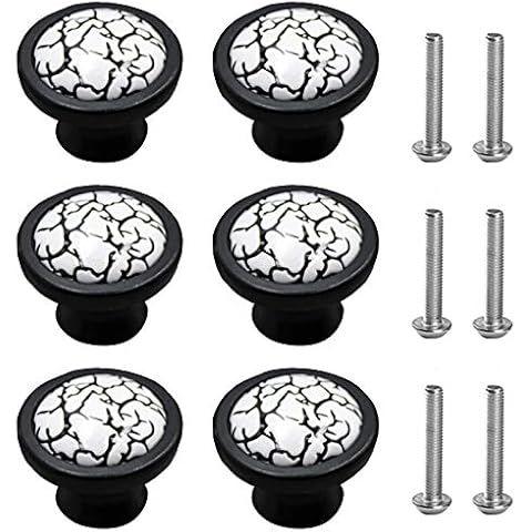 6Pcs Black Door Knobs Ceramic Draw Knobs Stylish Furniture Handle 35mm All-match Drawer Pulls Round Drawer Knobs Cabinet Knobs with Screws Zinc Alloy Cupboard Door Knob for Cupboard Wardrobe Furniture Cover