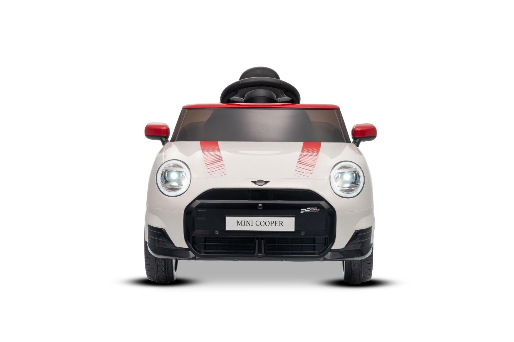 Elektrisches Kinderfahrzeug BMW Mini Cooper 12V, weiß, MP3-Player mit USB- und Bluetooth-Anschluss, 2,4-GHz-Fernbedienung, 2 x 25 W Motor, Lithium-Akku, LED-Lichter, ORIGINAL-Lizenz