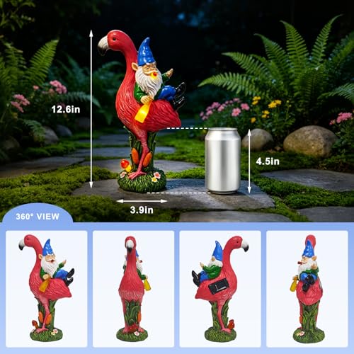 Astruly Solar Powered Gnome and Flamingo Garden Sculpture 12.5in Funny Garden Gnomes, Gnome Garden Decor for Outdoor Yard Patio — view 2