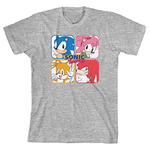 Bioworld Sonic The Hedgehog Characters Squares Boy's Athletic Heather T-Shirt