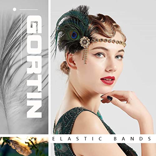 Gortin 1920S Flapper Hair Clip Great Gatsby Peacock Feather Headband Crystal Feather Headpiece Rhiestone Head Band Art Deco Party Flapper Hair Accessories For Women And Girls #TOP6