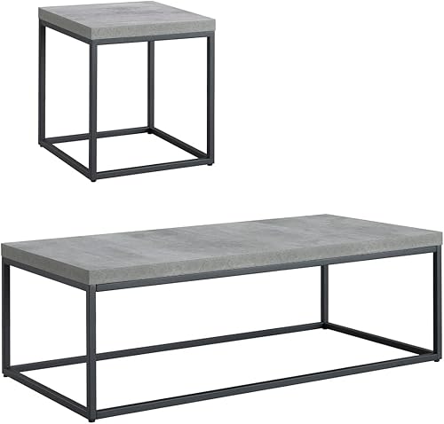 CENSI Juego de 2 mesas de café modernas de mármol gris para sala de estar con parte superior extra gruesa