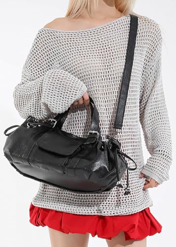 Women Slouchy Boston Bag Soft Pu Leather Crossbody Bags for Women Floppy Top Handle Satchel Underarm Shoulder Handbag 20254