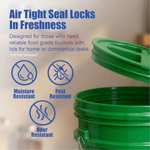Image of ePackageSupply 5 Gallon Bucket - Food Grade Bucket BPA-Free, Green, 1 Pack | Metal Handle Grip, Heavy-Duty 90 Mil HDPE Plastic Pail, Food Safe Stackable Utility Container, Lid Not Included, Made in USA