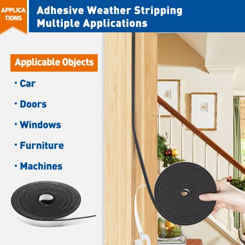Image of MAGZO Weather Stripping Door Seal, 1 /2 Inch Wide X 1 /8 Inch Thick Adhesive Foam Tape Soundproof Weatherstripping for Windows, 3 Rolls Total 50FT Black