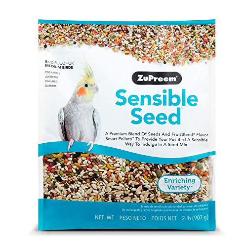 ZuPreem Sensible Seed Bird Food, Cockatiel, Lovebird, Quaker, Small Conure, Seed and Pellet Blend for Medium Birds, Food Mixer Topper, Enriching Variety, Made in the USA, (M, 2 lbs)