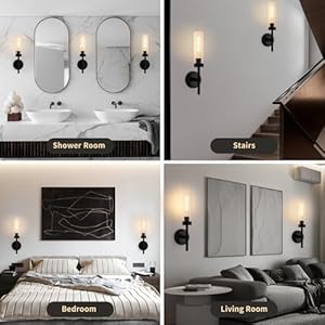 ZAUKNYA Wall Sconces Set of Two, Black Modern Knurled Sconce Wall Lights, Bathroom Sconces Vanity Wall Light Fixture with Clear Glass for Indoor Living Room Bedroom Hallway Staircase (Black 2-Pack) ZAUKNYA Wall Sconces Set of Two Black Modern Knurled Sconce Wall Lights Bathroom Sconces Vanity Wall Light Fixture with Clear Glass for Indoor Living Room Bedroom Hallway Staircase Black 2 Pack