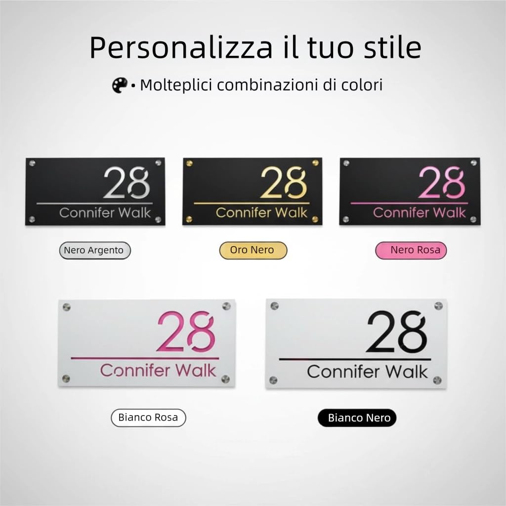 Numeri civici da esterno personalizzati 3D – targa numero civico in acrilico con fronte bianco/nero e retro oro/argento/rosa/nero – laserato 3D per casa – 25/40/45 cm z(Nero - Argento) - 2