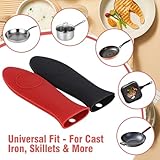 2 PCS Silicone Hot Handle Holders, Pan Handle Cover, Heat Resistant Pan Handle Covers for Cast Iron Skillets & Frying Pans, Non-Slip Grip (Red & Black) - Image 6