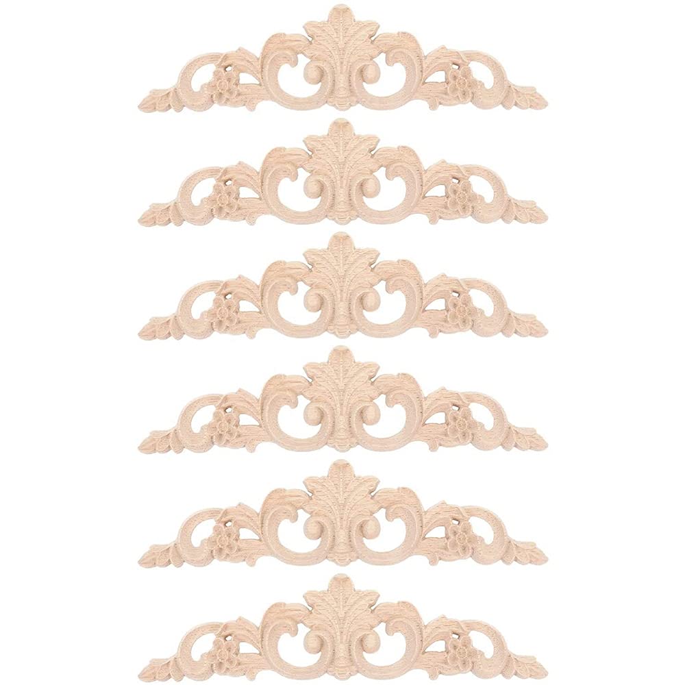 CTRLZS 6Pcs Onlay Wood Mouldings Wood Applique Wood Decal Carved Unpainted Long Flower Rubber Wood Corner Furniture
