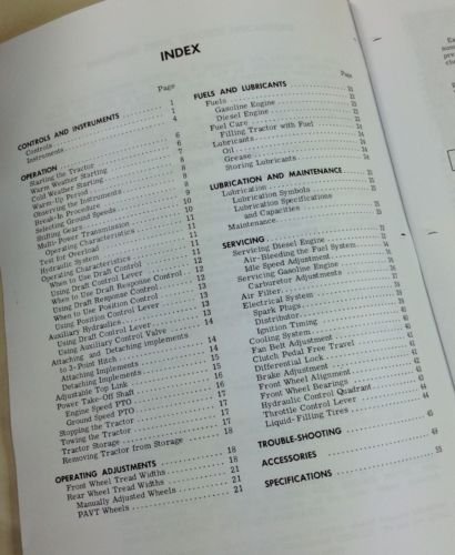 Index page from the Massey Ferguson MF 150 Tractor Operator's Manual