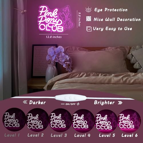 Image of Pink Club Neon Sign LED Pony Music Lover Neon Light Pink Bedroom Cowgirl Western Wall Art Music Room Man Cave Decor for Midwest Princess Gift Singer Fans Gifts(12.8 * 9.8in)