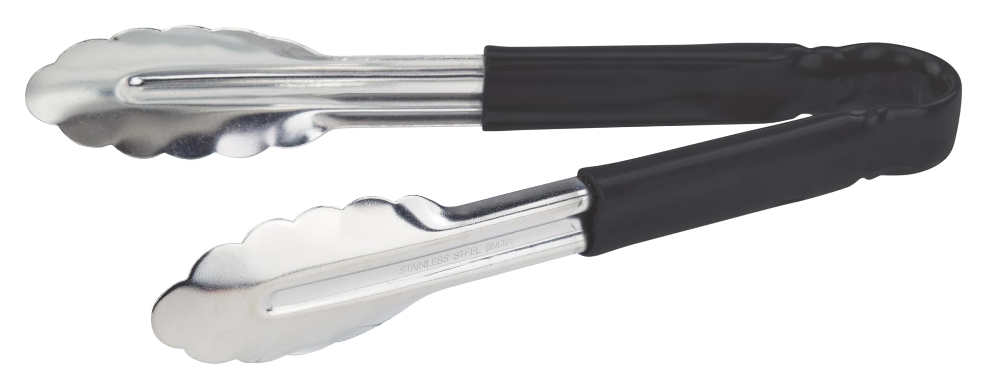 Winco 9 Stainless Steel Serving Tongs with Plastic Handle Black