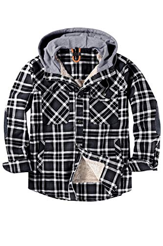 Mr.Stream Men's Hooded Coat Casual Thicken Long Sleeve Plaid Work Flannel Button Down Shirt Jacket 2XL Gray