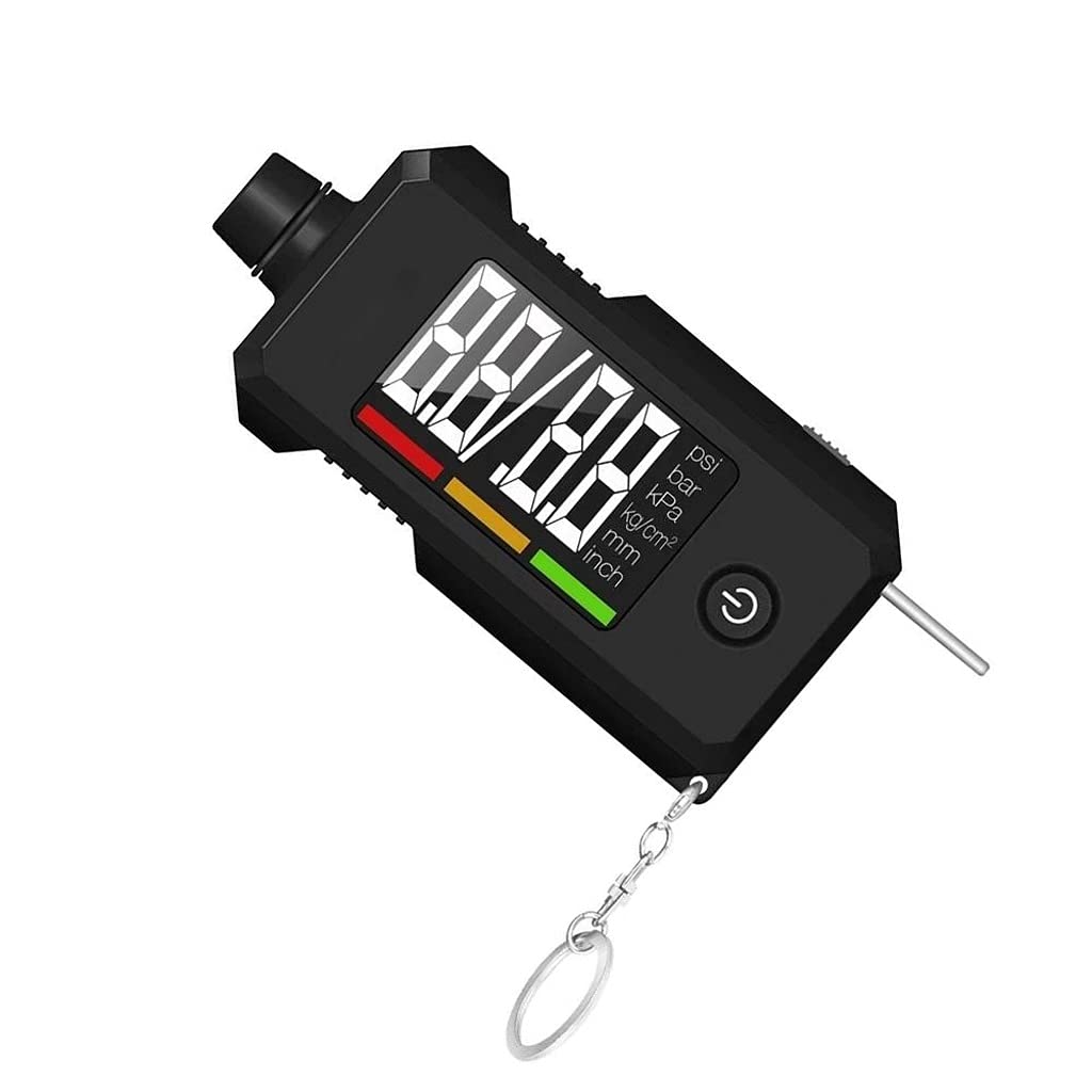 Medidor de presión de neumáticos de automóvil y medidor de Profundidad de la Banda de Rodadura Medidor de neumáticos Digital 2 en 1 con Llavero para Camiones y la mayoría de los vehículos