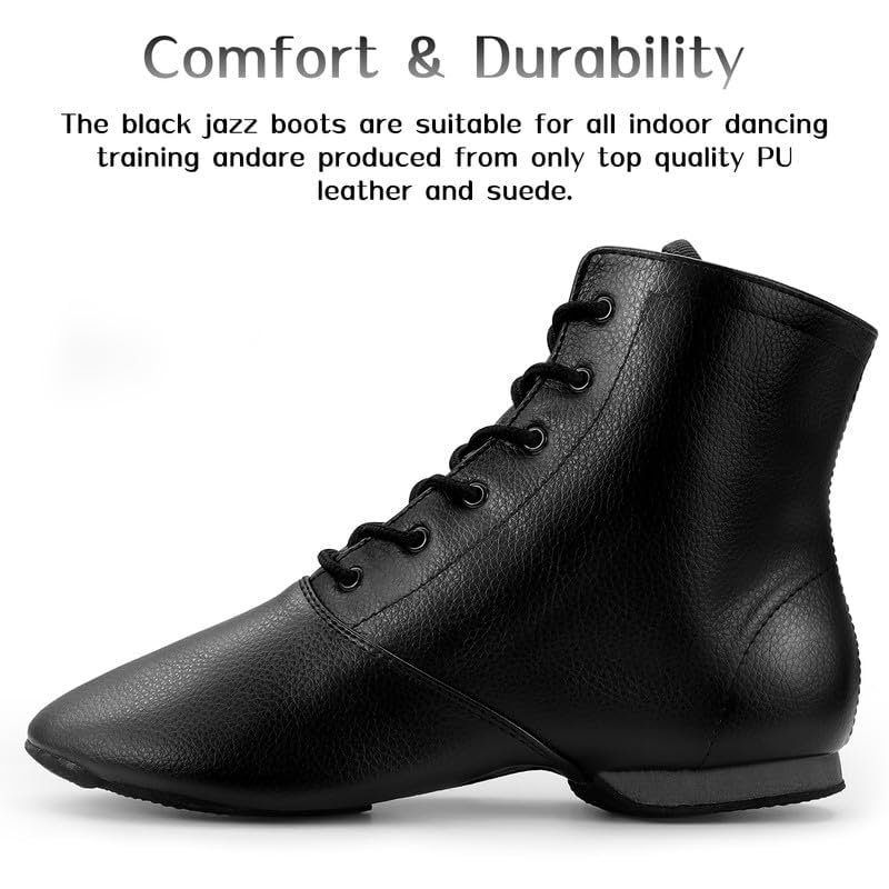 Jazz Boots Dance Shoes Split Sole Jazz Shoes Leather Dancing Shoes for Men Women,Black3