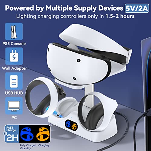 Image of Controller Charging Dock for PS5 VR2, PSVR 2 Charging Station with VR Headset Holder Display Stand, PS VR2 Controller Charger for PSVR2 Accessories with Led Indicator, 2 Magnetic Clasp & Type-C Cable